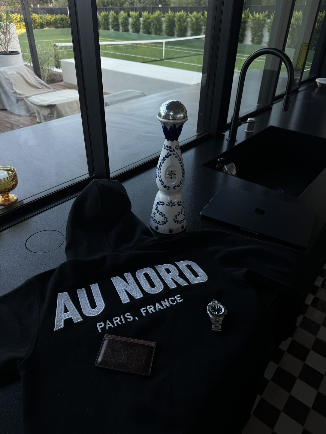 au nord hoodie — kitchen counter flat lay